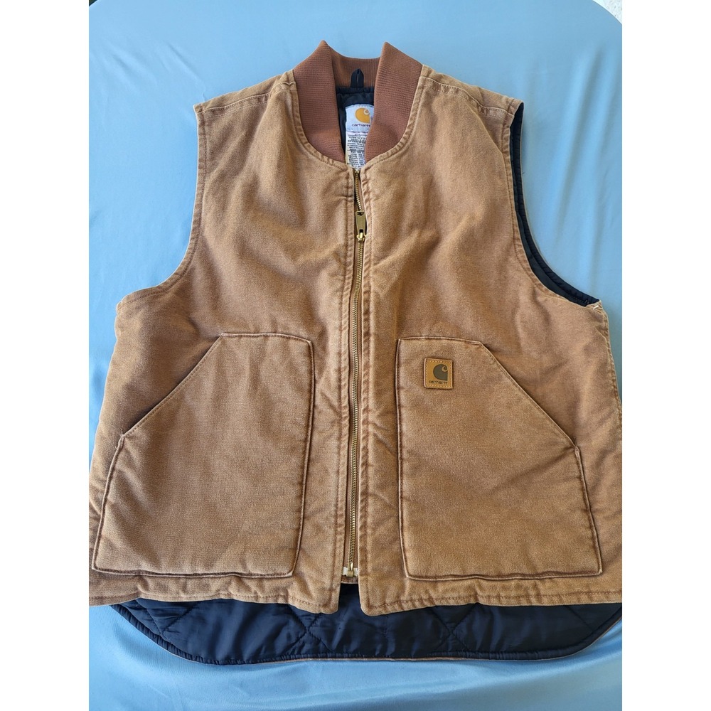 Vtg Carhartt V02 BRN Vest Quilt Lined Full Zip Canvas Duck Work Faded Y2K Mens M